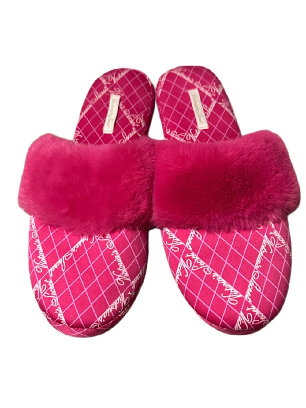 Victoria's Secret Signature Satin Vibrant Hot Pink with Faux Fur Trim